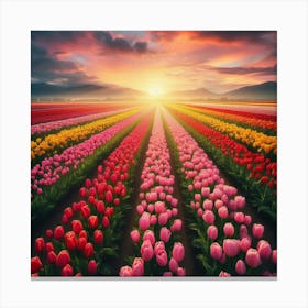 Tulip Field At Sunset 2 Canvas Print