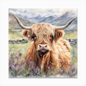 Rough Highland Cattle in Mountains Scotland Canvas Print