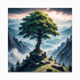 Tree On Top Of Mountain 10 Canvas Print