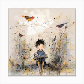 Little Boy Reading Canvas Print