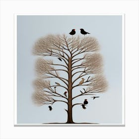 Birds Perching In A Tree Winte (1) Canvas Print