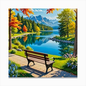 Bench By The Lake Canvas Print