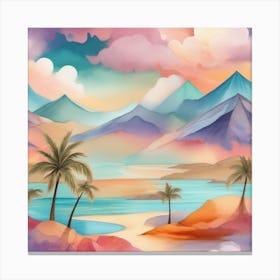 Tropical Paradise Landscape Watercolor Canvas Print