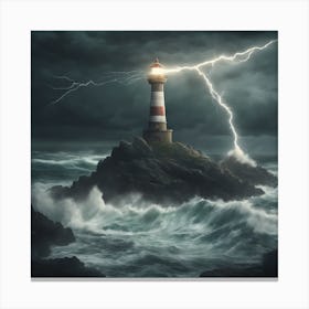 Lightning Storm Over Lighthouse Canvas Print