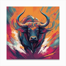 An Abstract Representation Of A Roaring Cape Buffalo, Formed With Bold Brush Strokes And Vibrant Col Canvas Print