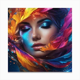 Beautiful Woman With Colorful Feathers Canvas Print