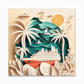 Travel Cruise Ship Paper cut Style Canvas Print