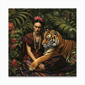 Frida Kahlo and the Tiger. Animal Conservation Series Canvas Print