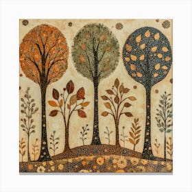 Folk Art Style Mosaic Trees 12 Canvas Print