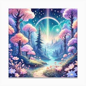 A Fantasy Forest With Twinkling Stars In Pastel Tone Square Composition 295 Canvas Print