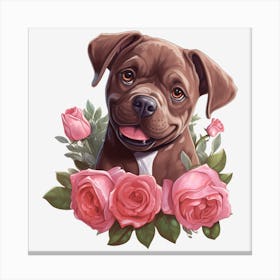 Dog With Roses 12 Canvas Print