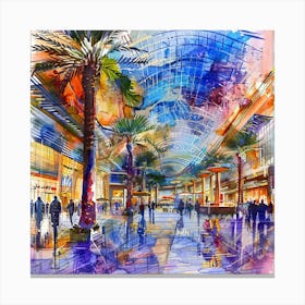 Shopping Mall Watercolor Painting Canvas Print