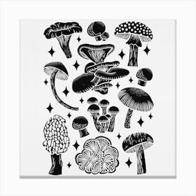 Texas Mushrooms   Black Silhouette Square Canvas Print
