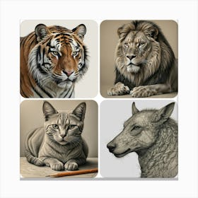 Four Animal Portraits Canvas Print