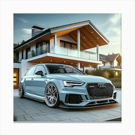 Light Blue Audi Rs4 With Full Body Kit In Front Of Modern House 3 Canvas Print