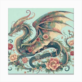 Dragon With Flowers Canvas Print