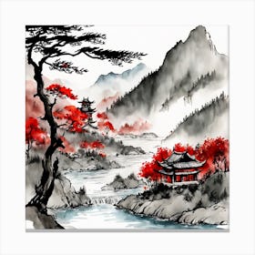 Chinese Landscape Mountains Ink Painting (44) Canvas Print