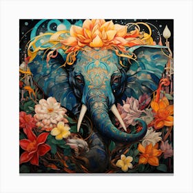 Elephant With Flowers 1 Canvas Print