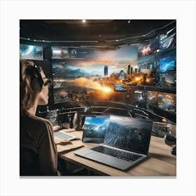 Woman In A Gaming Room Canvas Print