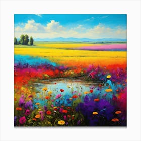 Colorful Flowers In A Field Canvas Print