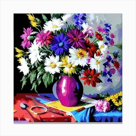 Daisies In A Vase Canvas Print