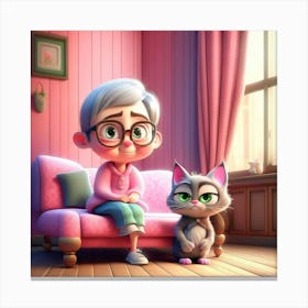 Old Lady And The Cat 1 Canvas Print