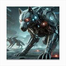 Mechanized Wolves Scene Canvas Print