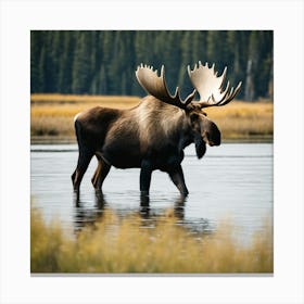 Moose In The Water Canvas Print