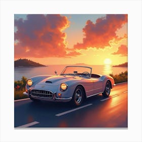 Luxury Roadster Against A Stunning Sunset, Watercolor Painting 1 Canvas Print