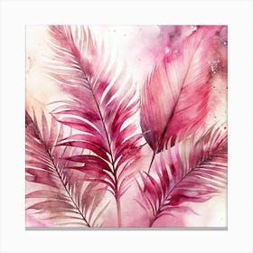 Pink Palm Leaves Art Boho Canvas Print