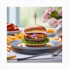 Hamburger On A Plate 104 Canvas Print