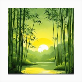 A Stream In A Bamboo Forest At Sun Rise Square Composition 45 Canvas Print