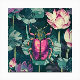 Beetle And Lotus Canvas Print