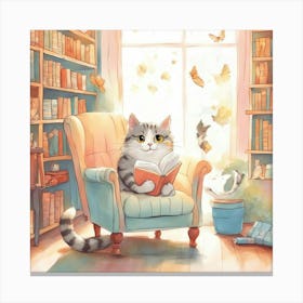 Cat Reading A Book Canvas Print