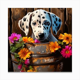 Dalmatian Puppy With Flowers Canvas Print
