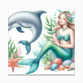 Dolphin and Mermaid 2 Canvas Print
