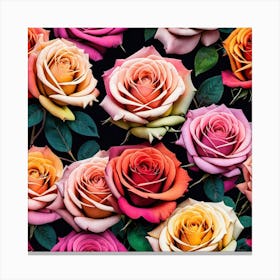 Colorful Roses Seamless Pattern 5 Canvas Print