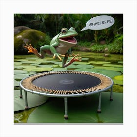 Frog Jumping On A Trampoline Canvas Print