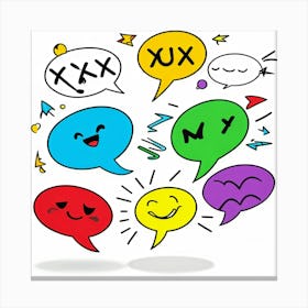 Cartoon Speech Bubbles And Arrows Set Hand Drawn Style Exaggerated Shapes Bold Outlines Vibrant (3) Canvas Print