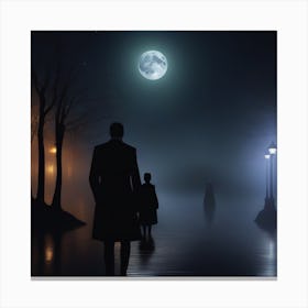 Man And Woman Walking At Night Canvas Print