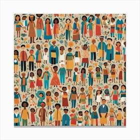 People In A Crowd, An Image Showing A Mosaic Of Different Cultural Symbols And People From Various Backgrounds Holding Canvas Print