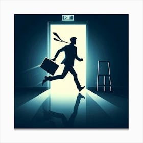 Businessman Running Out Of Door Canvas Print