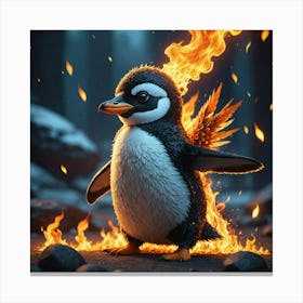Penguin On Fire Canvas Print