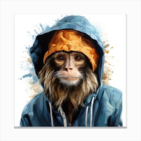 Watercolour Cartoon Langur In A Hoodie Canvas Print