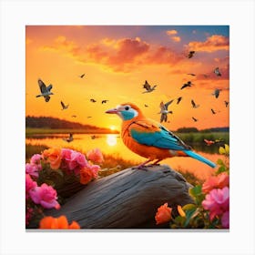 Bird At Sunset Canvas Print