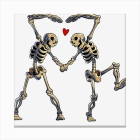 Dancing Skeleton Couple Heart Halloween Canvas Print