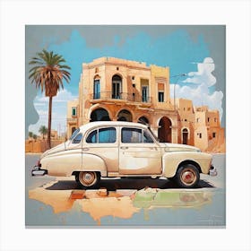 Old Car In Front Of Building Canvas Print