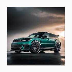 A Dramatic High Contrast Cinematic Photograph Of A Green Range Rover 2 Canvas Print