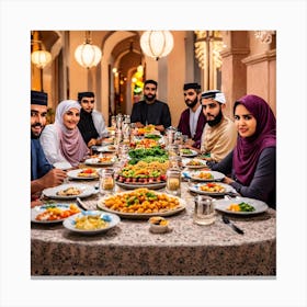 Group Of Muslims At Dinner Canvas Print