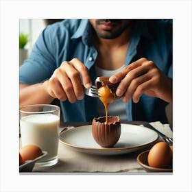 Man Eating Chocolate Egg Canvas Print